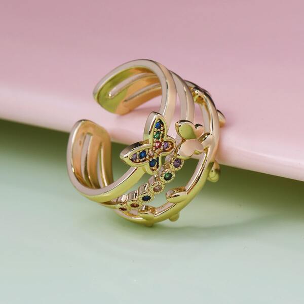 

Gold Plated Zircon Butterfly Decor Ring