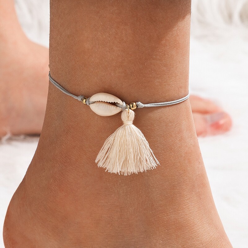 

1pc Tassel & Shell Anklet, Grey
