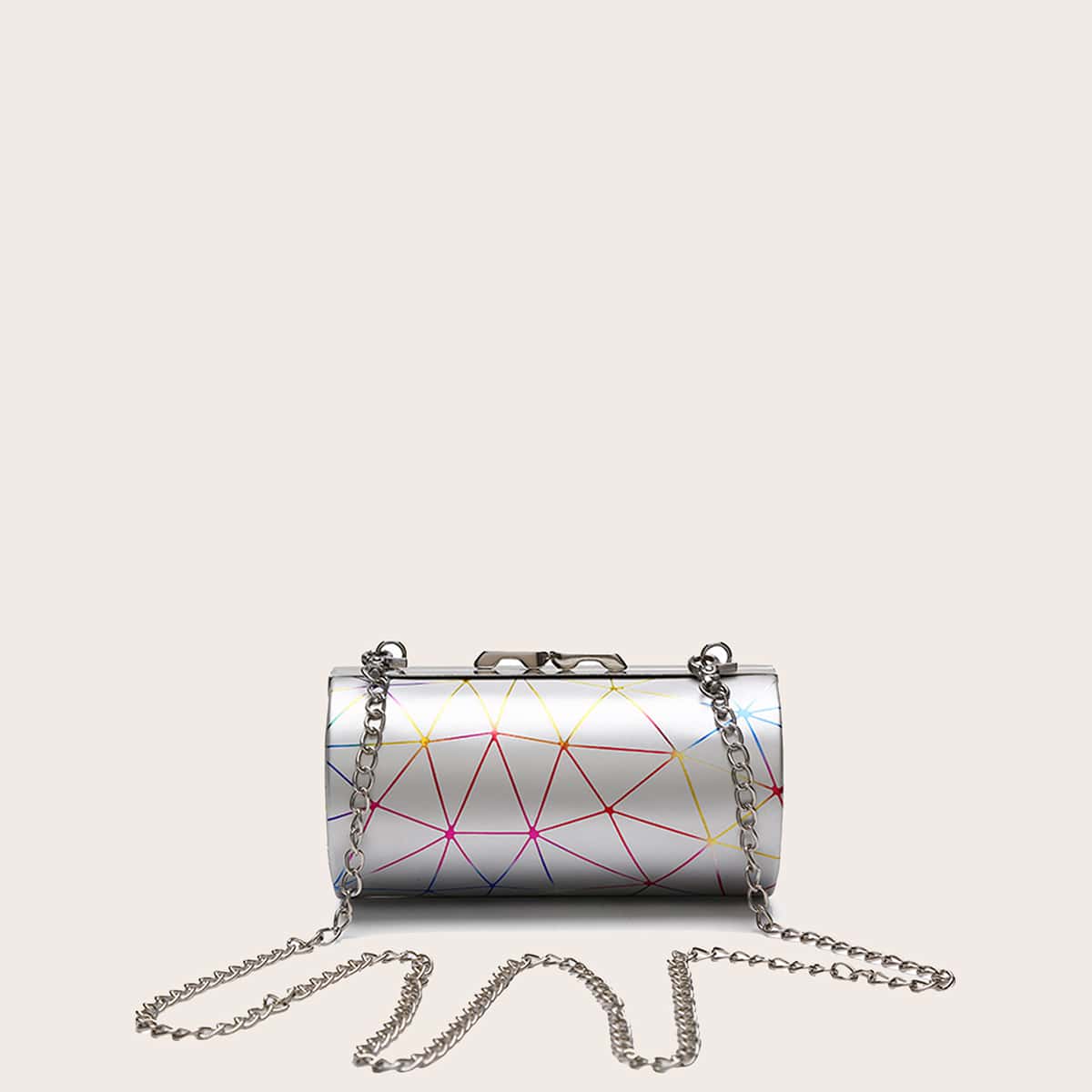 

Holographic Geo Cylindrical Bag, Silver