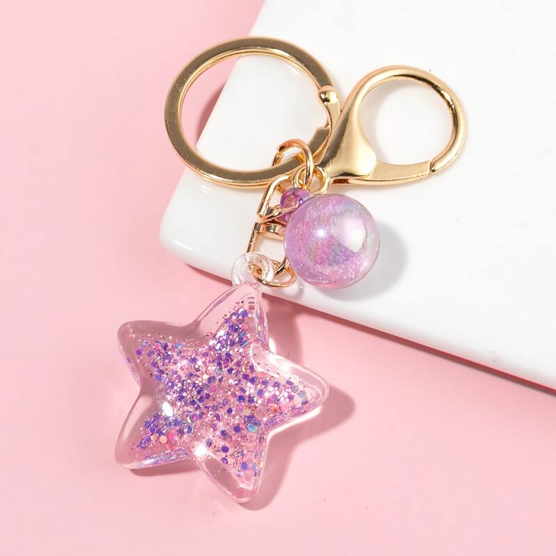 

Glitter Star Charm Keychain, Purple
