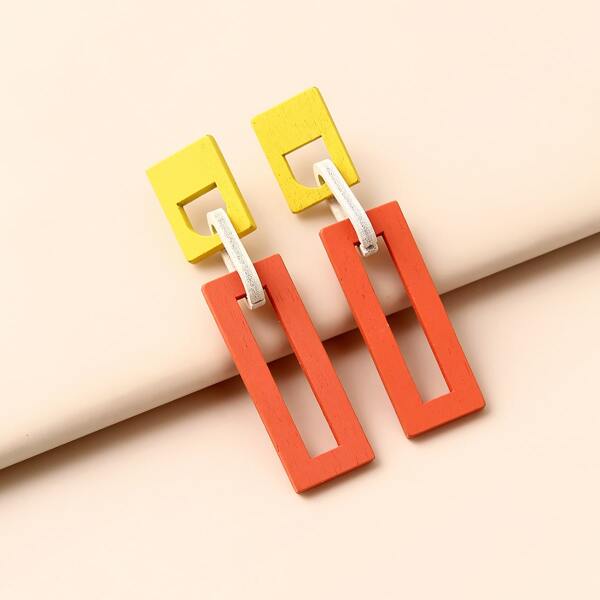 

Color Block Round Design Drop Earrings, Multicolor