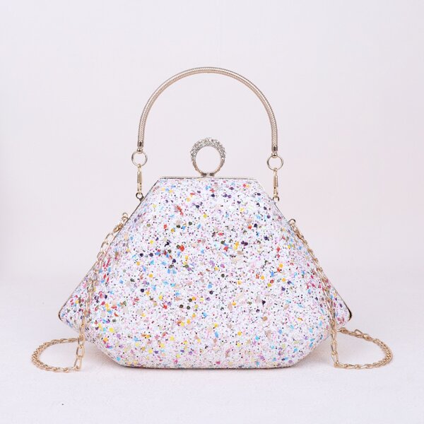 

Rhinestone Decor Glitter Clutch Bag, White