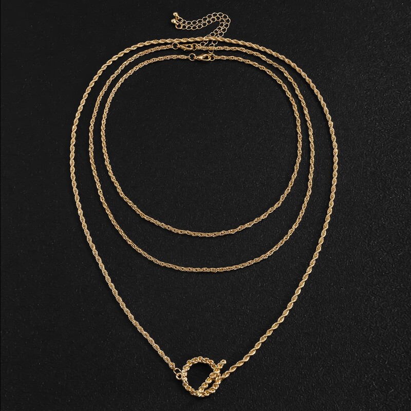 

3pcs Guys Round Charm Necklace, Gold