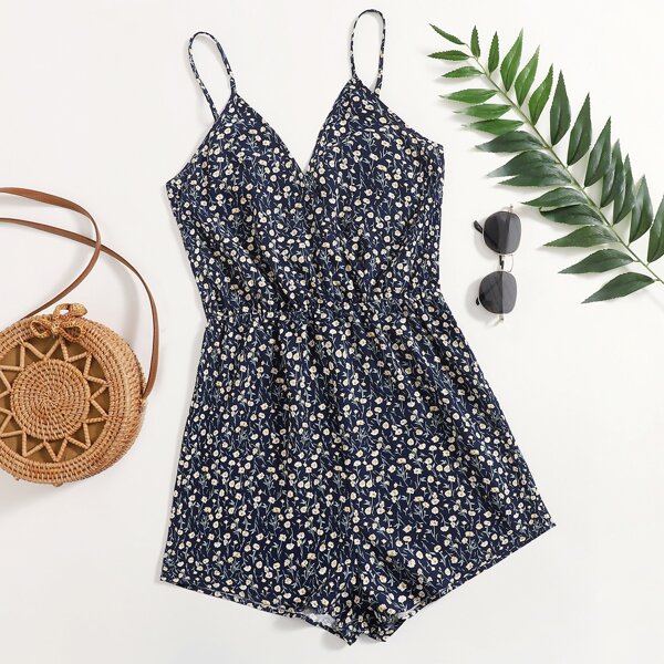 

Wrap Detail Ditsy Floral Cami Romper, Multicolor