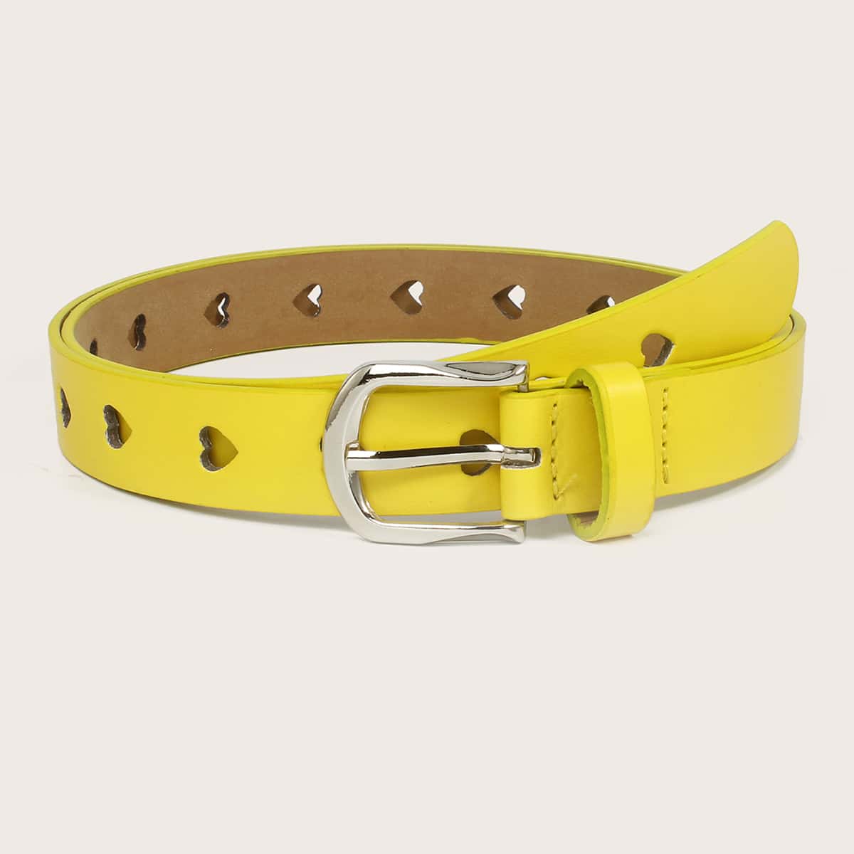 

Heart Cut-out PU Leather Belt, Yellow
