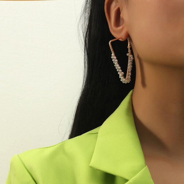 

Faux Pearl Decor Geo Hoop Earrings, Gold
