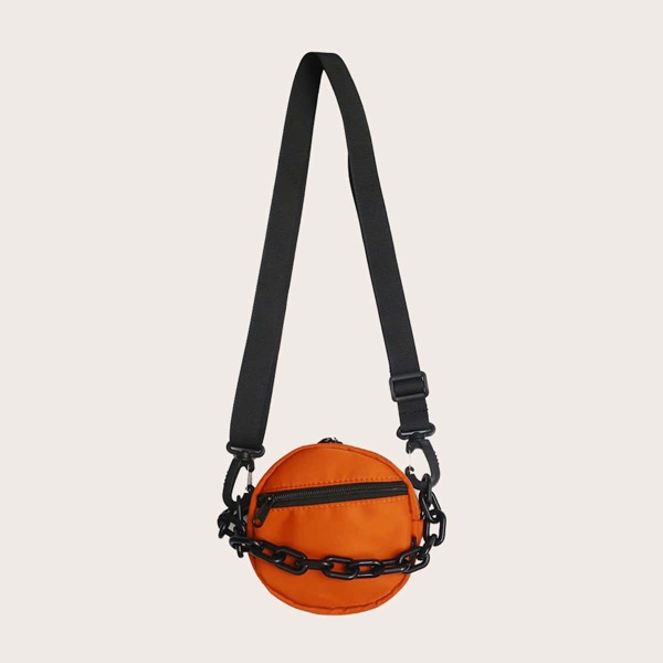 

Men Mini Chain Design Circle Bag, Orange