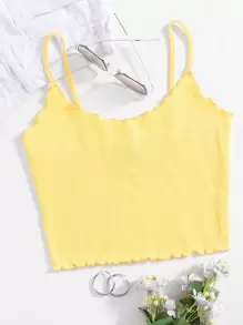 Muchica 生菜邊羅紋針織短版吊帶上衣