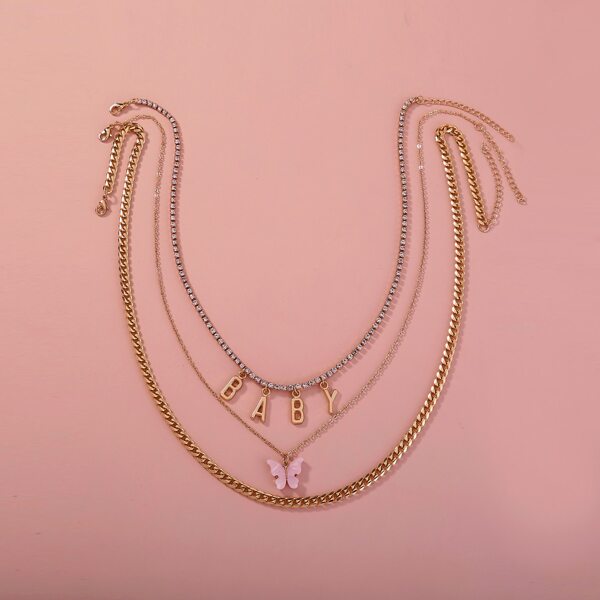 

3pcs Butterfly Charm Necklace, Gold