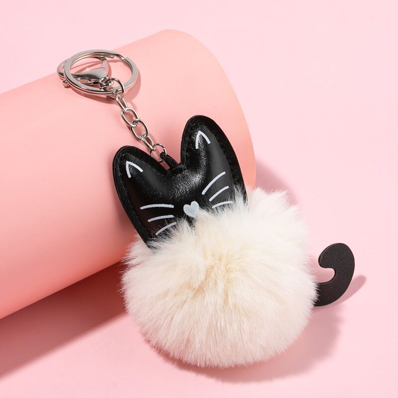 

Cartoon Cat Fluffy Keychain, White