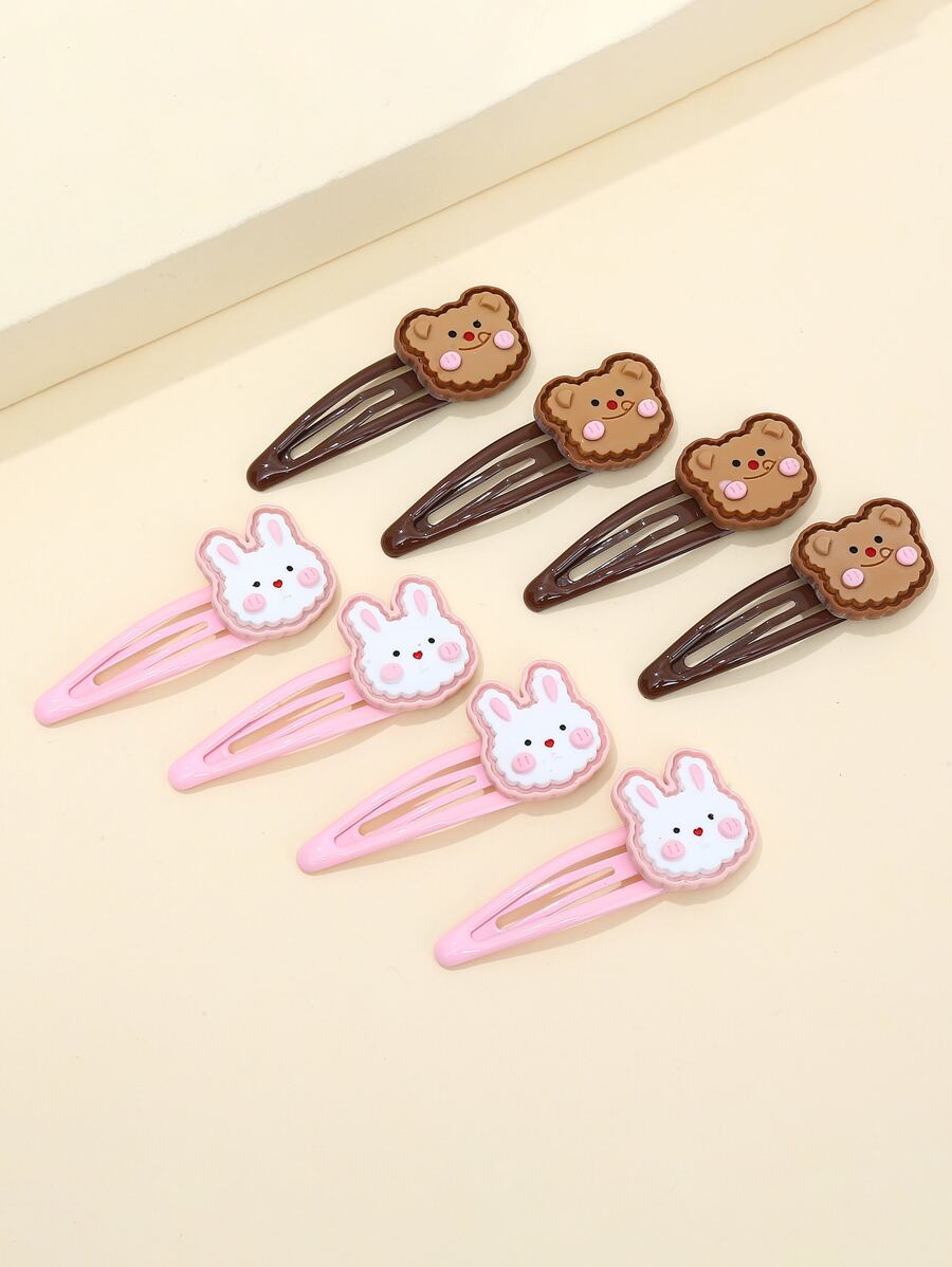 8 Piezas Pinzas De Cabello Decoradas Con Conejito - Multicolor - Ver 1