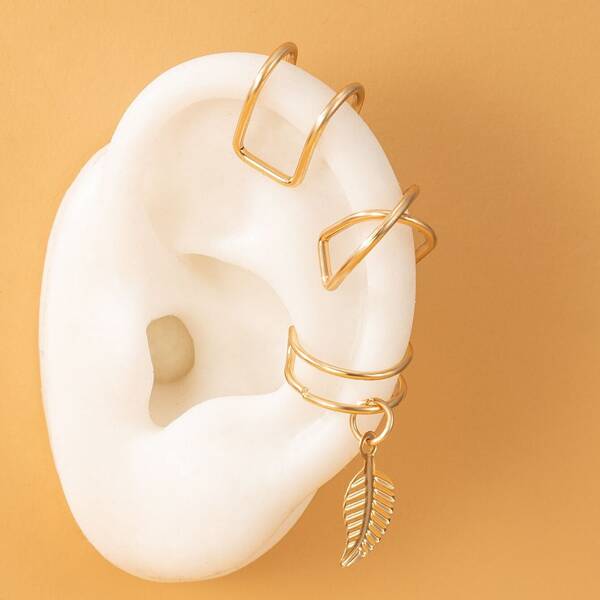 

3pcs Leaf Charm Ear Cuff, Gold