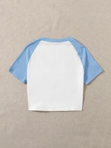 SHEIN EZwear Colourblock Raglan Sleeve Crop Tee - White - View 2