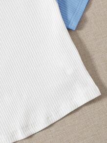 SHEIN EZwear Colourblock Raglan Sleeve Crop Tee - White - View 3