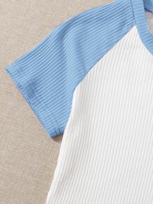 SHEIN EZwear Colourblock Raglan Sleeve Crop Tee - White - View 5