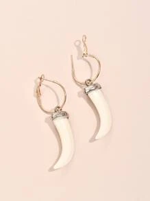 Faux Ivory Tooth Charm Drop Earrings - White - View 1