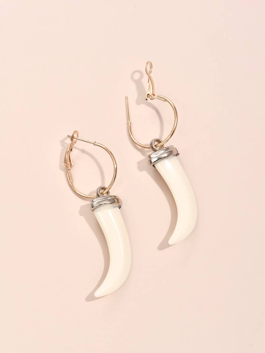 Faux Ivory Tooth Charm Drop Earrings - White - View 1