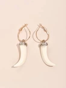 Faux Ivory Tooth Charm Drop Earrings - White - View 2