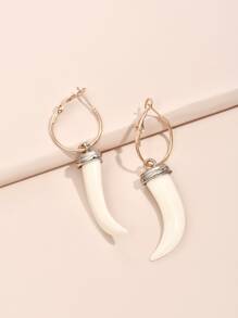 Faux Ivory Tooth Charm Drop Earrings - White - View 3