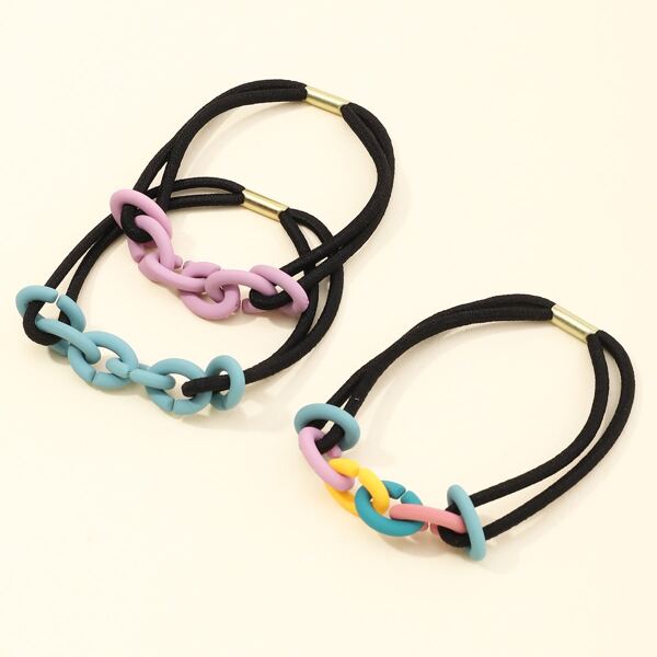 

3pcs Chain Detail Hair Tie, Multicolor