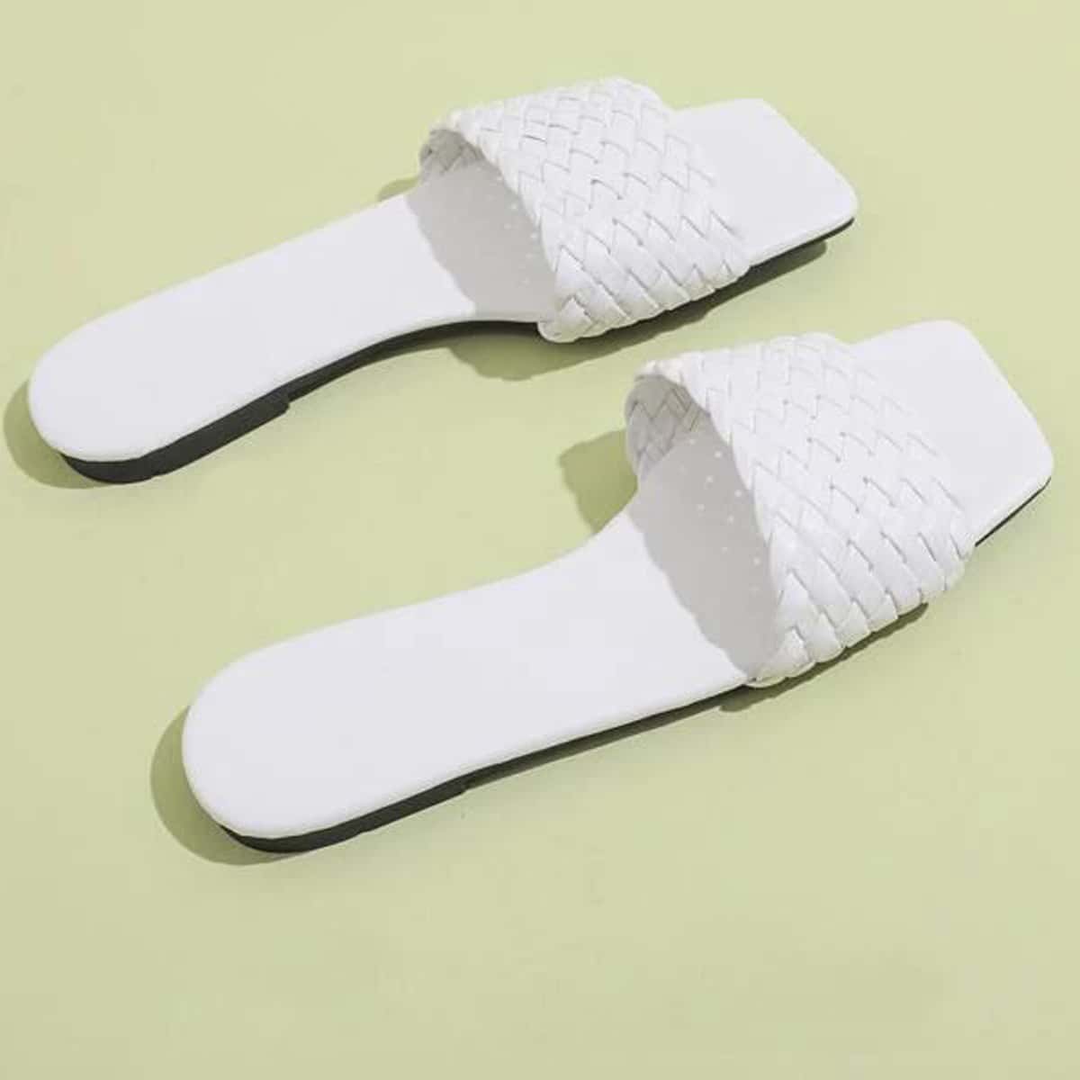 

Braided Wide Band Slide Sandals, White