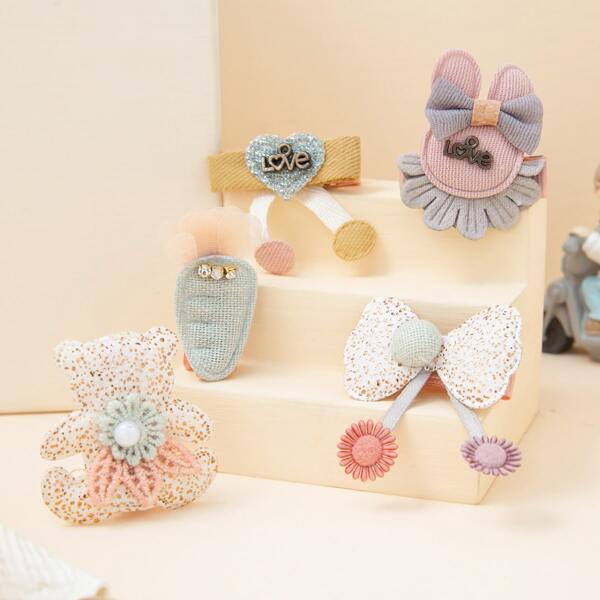 

5pcs Toddler Girls Bow Knot Decor Hair Clip, Multicolor