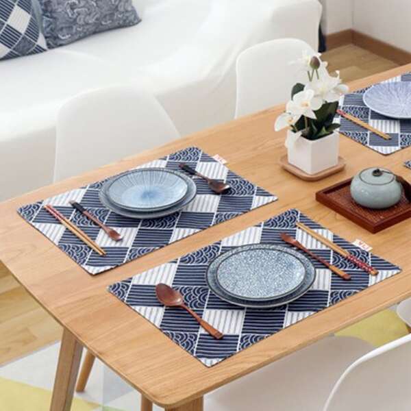 

1pc Random Striped Placemat, Blue