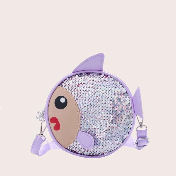 

Girls Sequin Fish Design Crossbody Bag, Purple