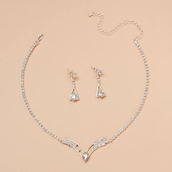 

3pcs Rhinestone Decor Jewelry Set, White