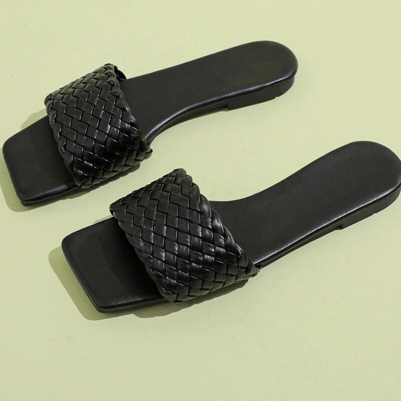 

Braided Wide Band Slide Sandals, Black