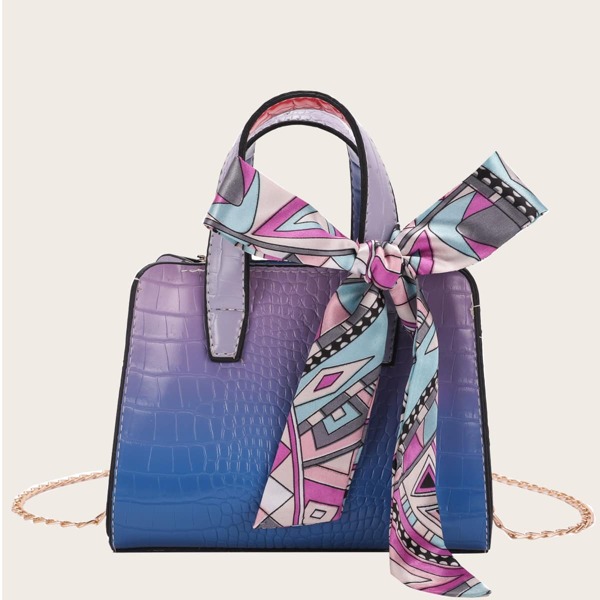 

Twilly Scarf Decor Ombre Satchel Bag, Blue