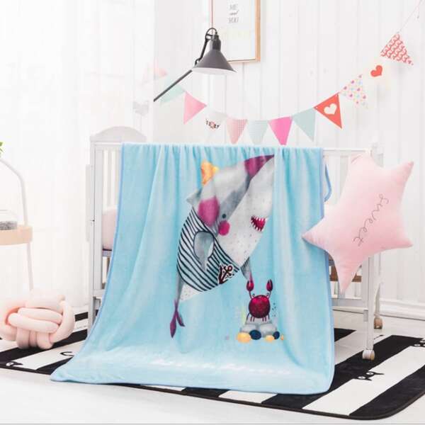 

Baby Cartoon Shark Graphic Blanket, Baby blue
