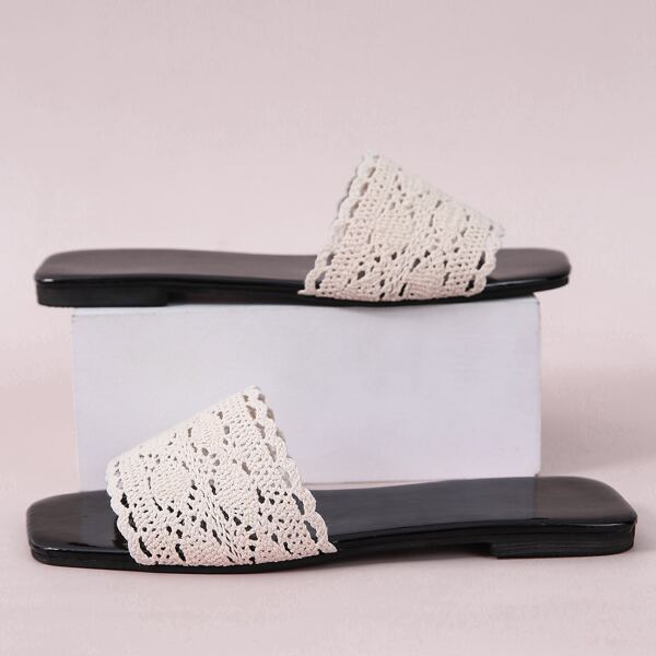 

Knit Slide Sandals, Beige