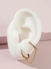 1 pieza Arete con diseño de zirconia cúbica & de cadena - Amarillo Oro - Ver 3