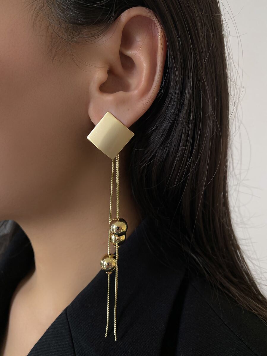 Pendientes largos con diseño geométrico - Amarillo Oro - Ver 1