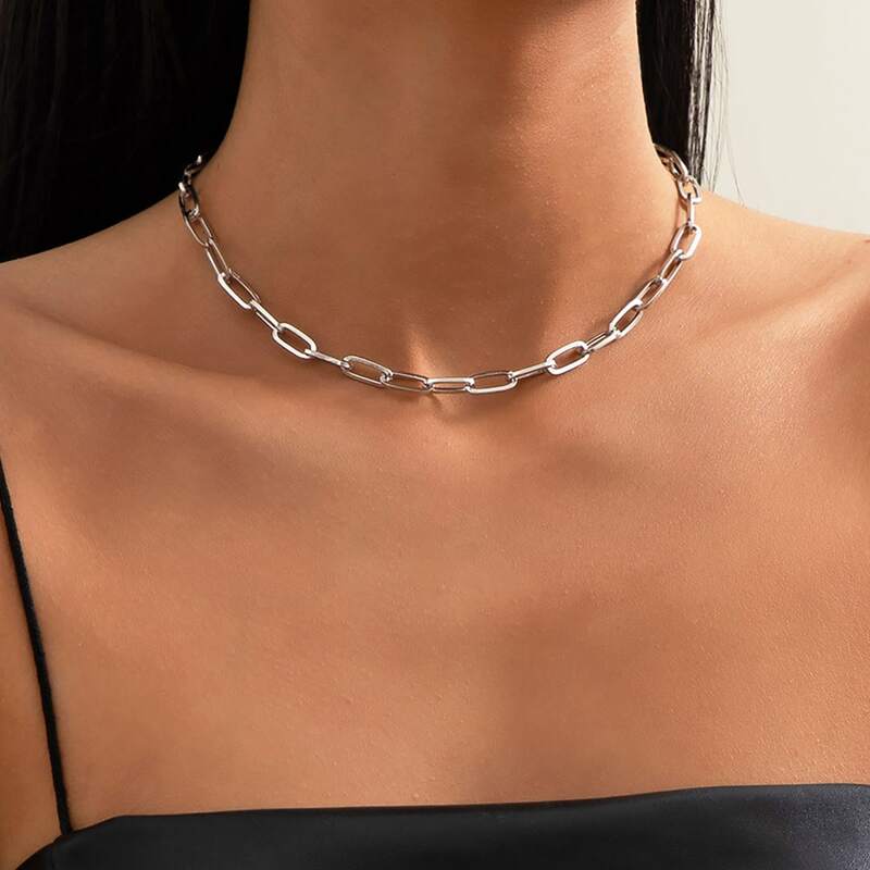 

1pc Chunky Chain Necklace, Silver