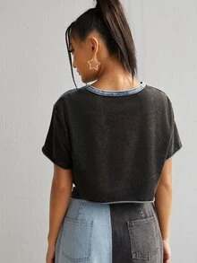 SHEIN 老鷹和字母圖案破洞短版上衣 - 彩色 - 查看 3