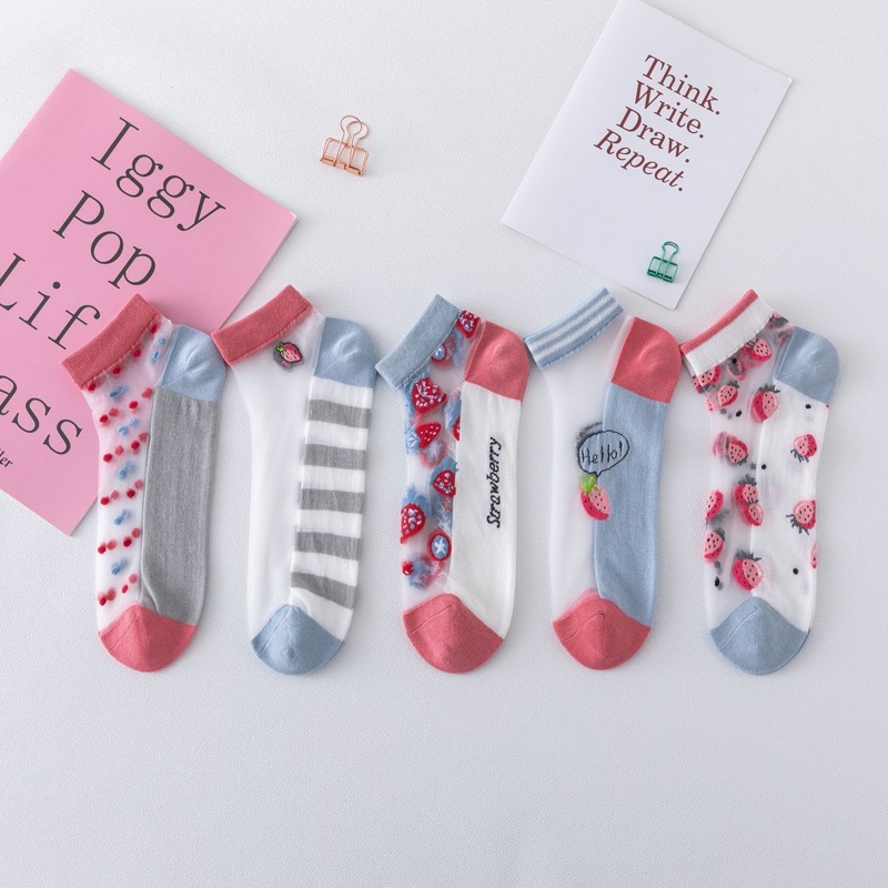 

5pairs Cartoon Mesh Ankle Socks, Multicolor