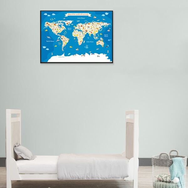 

Kids Map & Animal Print Unframed Painting, Blue