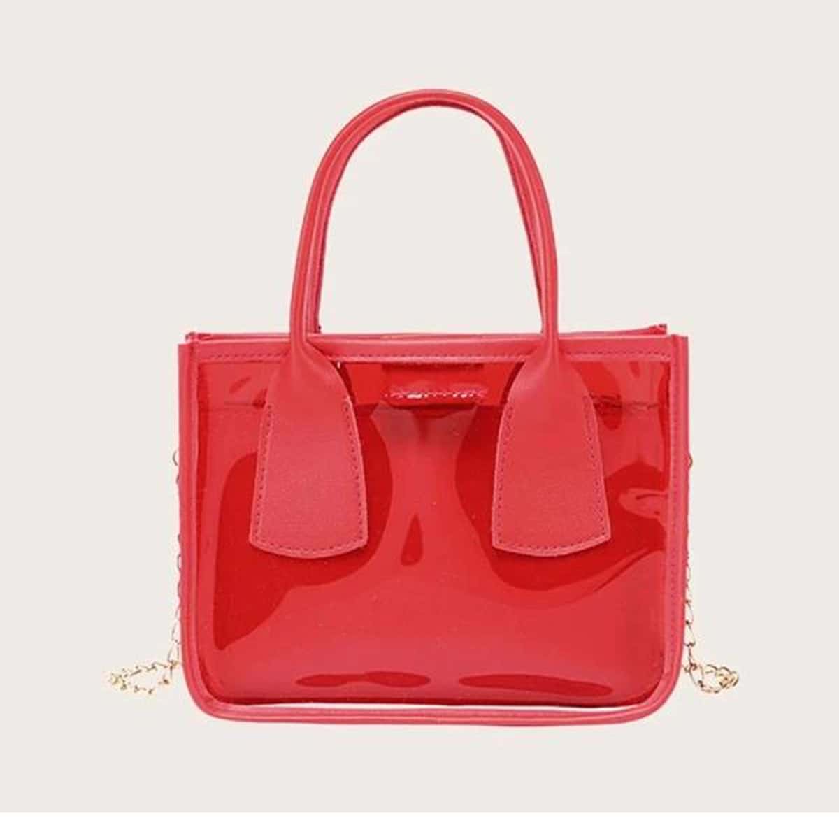 Solid Clear Satchel Bag, Red