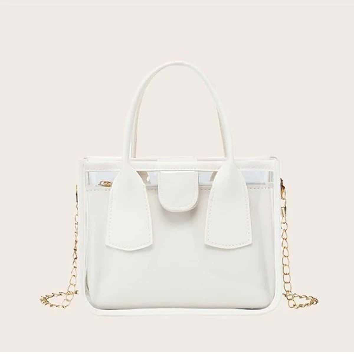 

Solid Clear Satchel Bag, White