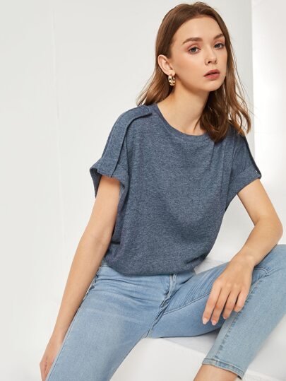 SHEIN Roll Tab Sleeve Solid Top