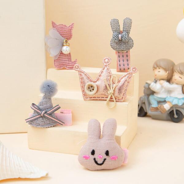 

5pcs Toddler Girls Rabbit Decor Hair Clip, Multicolor