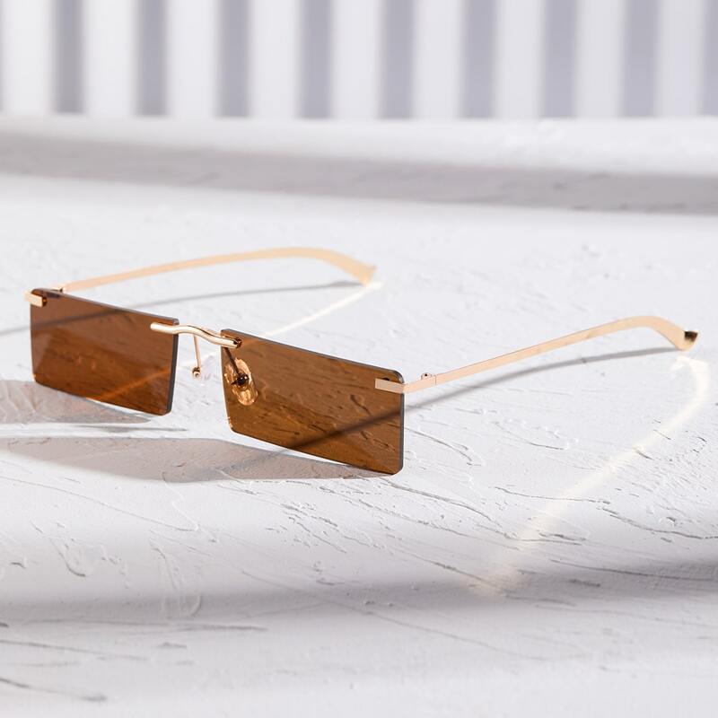 

Guys Square Rimless Sunglasses, Brown