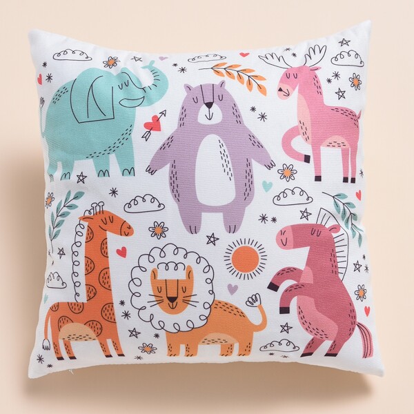 

Kids Cartoon Graphic Cushion Cover Without Filler, Multicolor