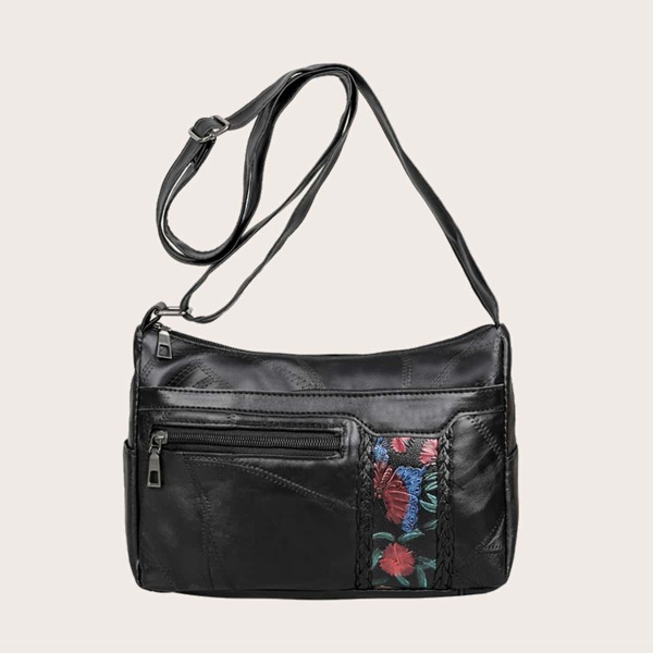 

Floral Graphic Crossbody Bag, Black