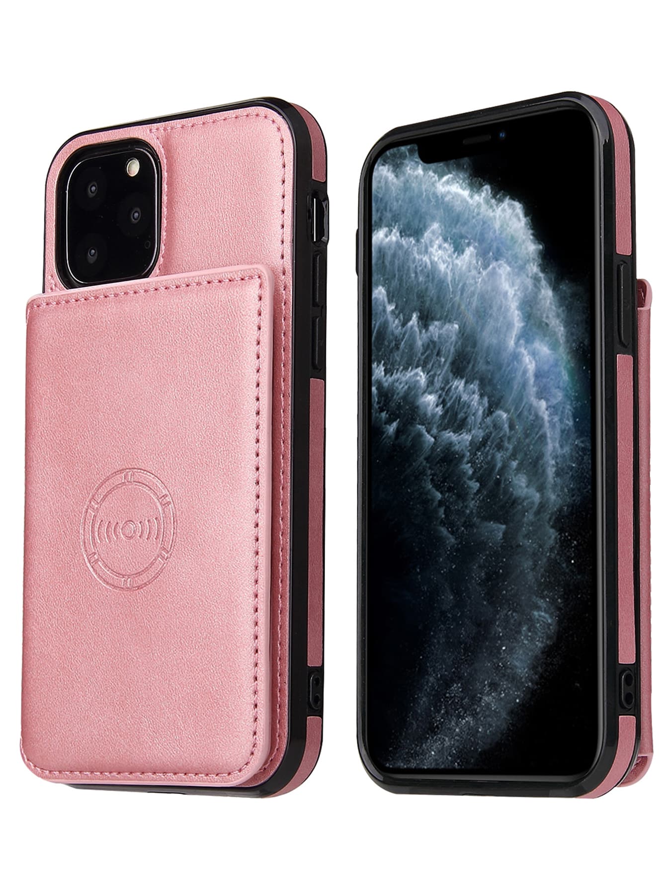 1pc Magnetic Wallet Phone Case With Card Slot, Crazy Horse Texture Back And Business Style, Compatible With Iphone 15 Pro Max And Galaxy S24 Ultra - Rose Gold - View 1