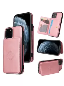 1pc Magnetic Wallet Phone Case With Card Slot, Crazy Horse Texture Back And Business Style, Compatible With Iphone 15 Pro Max And Galaxy S24 Ultra - Rose Gold - View 3