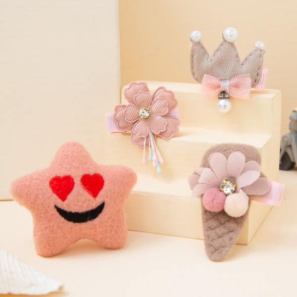 

4pcs Toddler Girls Flower Decor Hair Clip, Multicolor