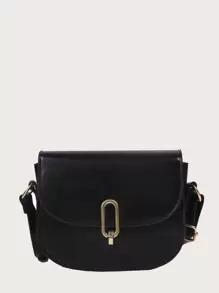 金屬鎖扣翻蓋馬鞍包 - 黑色 - 查看 3